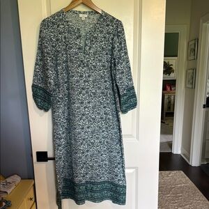 J Jill cotton block print Floral Blue and Green Dress India M EUC